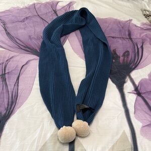Coach blue Knit Scarf with Cream Pom Poms